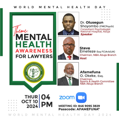 NBA Abuja Branch Webinar: Mental Health Awareness for Lawyers