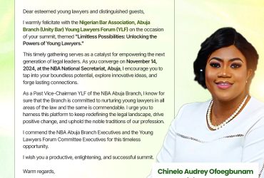 Chinelo Audrey Ofoegbunam, Esq. Encourages Young Lawyers to Embrace Limitless Possibilities’ at NBA Abuja YLF Summit