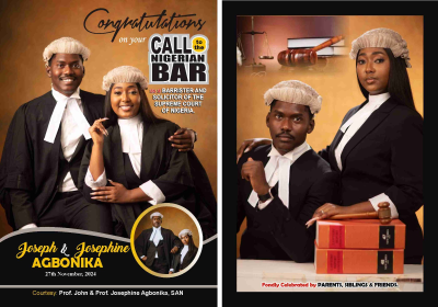 Ogwu Josephine Agbonika and Ejima Joseph Agbonika Called to the Nigerian Bar