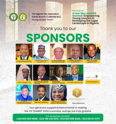 THANK YOU TO OUR SPONSORS- NBA SOKOTO BRANCH, YLF, YOUNG LAWYERS' SUMMIT 2024