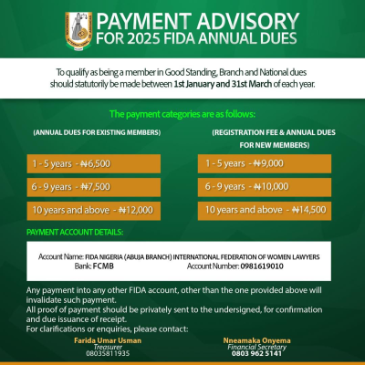 PAYMENT ADVISORY FOR 2025 FIDA ANNUAL DUES