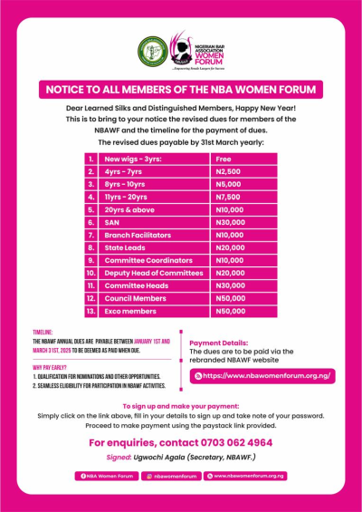 NOTICE TO ALL MEMBERS OF THE NBA WOMEN FORUM