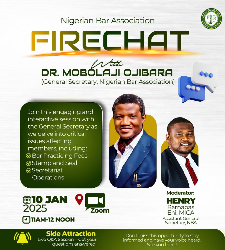 Join the Firechat with NBA General Secretary, Dr. Mobolaji Ojibara!