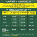 NBA ABUJA: (UNITY BAR) NOTICE OF PAYMENT OF BRANCH DUES