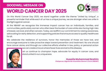 Goodwill Message from the Chairperson of NBAWF on World Cancer Day 2025