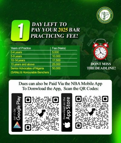 BREAKING: NBA Bar Practice Fee Payment Closes Midnight, March 31, 2025