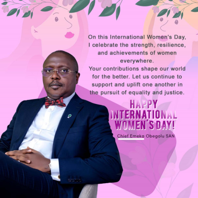 NBA-AGCPC Chairman Emeka Obegolu, SAN, Reaffirms Commitment to Gender Equality on International Women's Day 2025