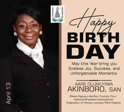 Aare Olumuyiwa Akinboro, SAN, Celebrates Eliana Ngosoo Martins, FIDA Nigeria National President, on Her Birthday