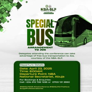 NBA-SLP Announces Free Bus Service for 2025 Annual Conference Delegates