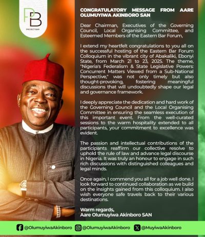 A Grand Reception for Aare Olumuyiwa Akinboro, SAN by the Eastern Bar Forum in Ebonyi State