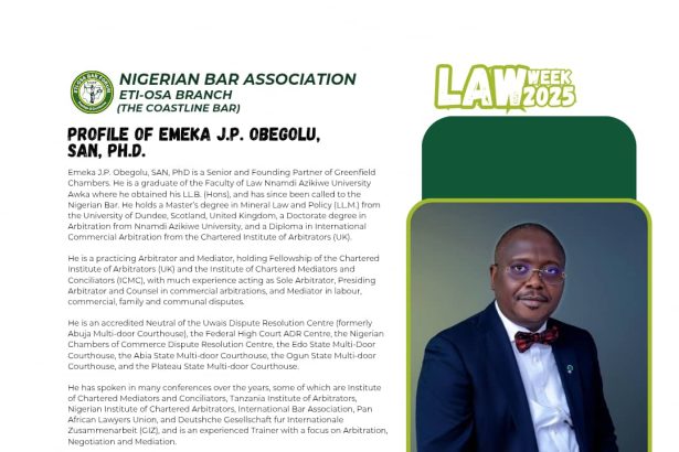 Chief Emeka Obegolu, SAN, to Be Honoured by NBA Eti-Osa Branch for Outstanding Contributions to the Legal Profession