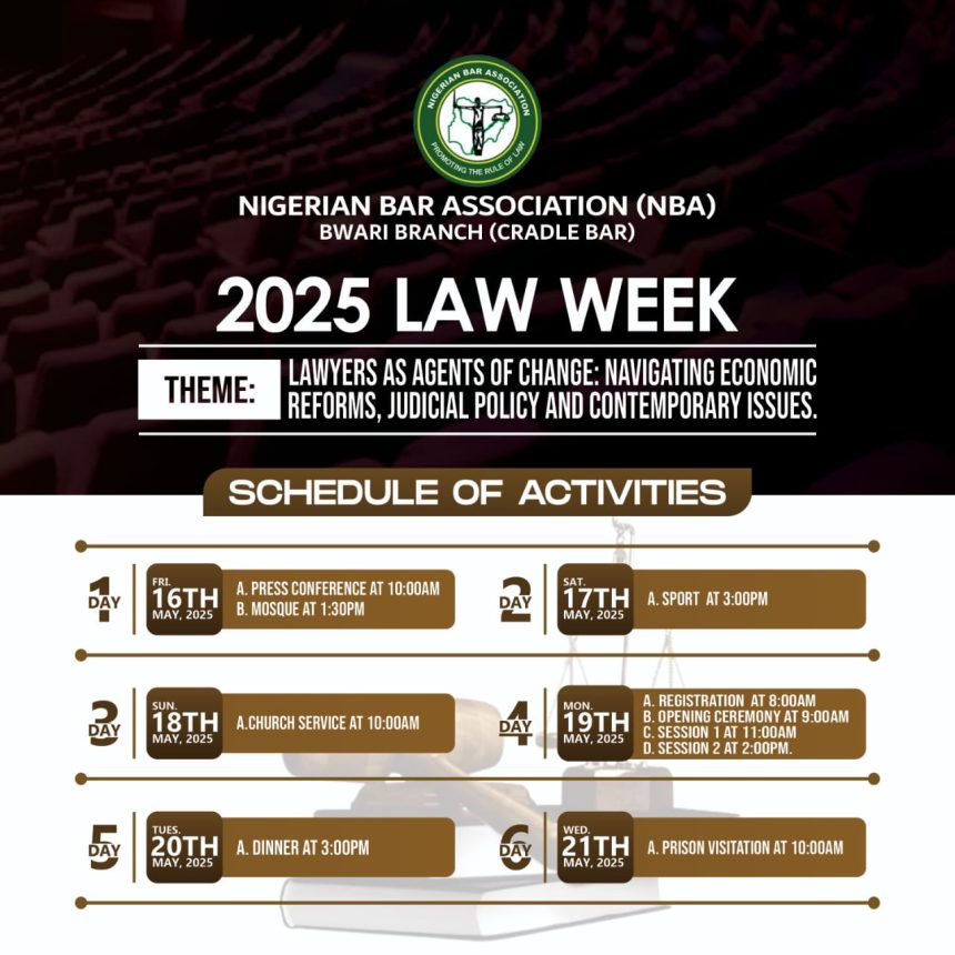NBA BWARI BRANCH 2025 LAW WEEK: SCHEDULE OF EVENTS