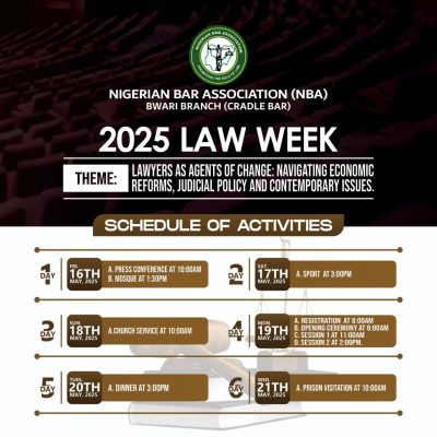 NBA BWARI BRANCH 2025 LAW WEEK: SCHEDULE OF EVENTS