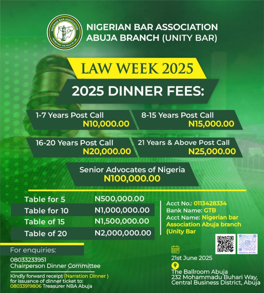 NBA Abuja: Join Us for the 2025 Law Week Dinner!