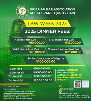 NBA Abuja: Join Us for the 2025 Law Week Dinner!