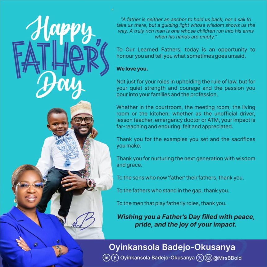 Oyinkansola Badejo-Okusanya Celebrates Fatherhood, Honours Learned Fathers on Father's Day
