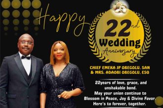 Happy 22nd Wedding Anniversary to Chief Emeka JP Obegolu, SAN, and Mrs. Adaobi Obegolu Esq.