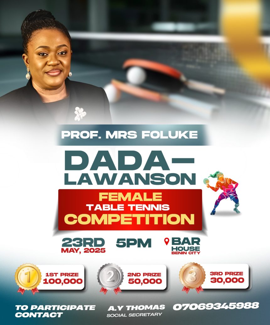 Prof. Mrs. Foluke Dada-Lawanson Hosts Female Table Tennis Tournament in Benin City