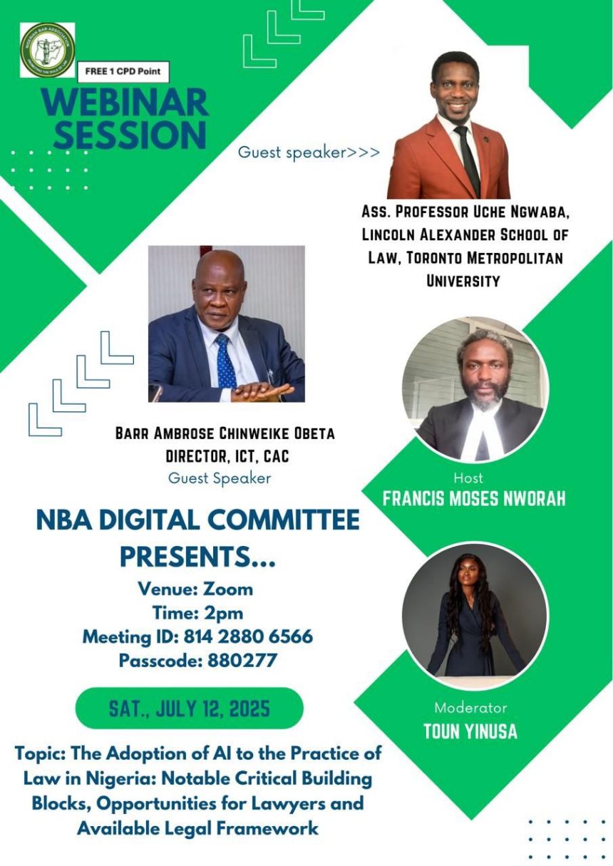 NBA Digital Committee Hosts Groundbreaking Webinar on AI and the Future of Legal Practice in Nigeria