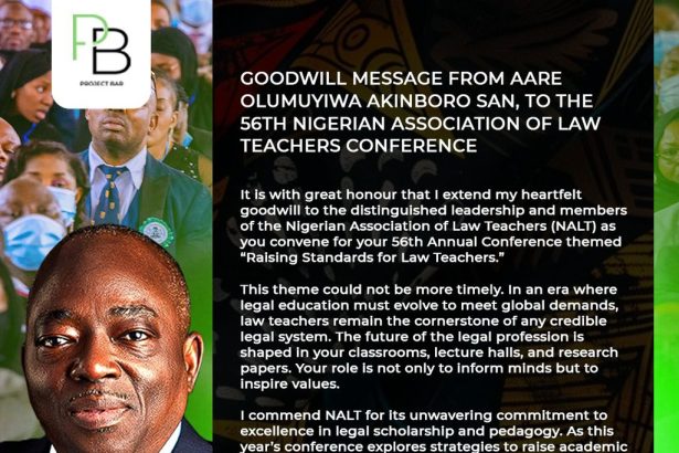 Aare Olumuyiwa Akinboro, SAN, Salutes Legal Academia with Stirring Goodwill Message at 56th NALT Conference