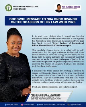 GOODWILL MESSAGE FROM PFD TO NBA ONDO BRANCH ON THE OCASSION OF HER LAW WEEK 2025