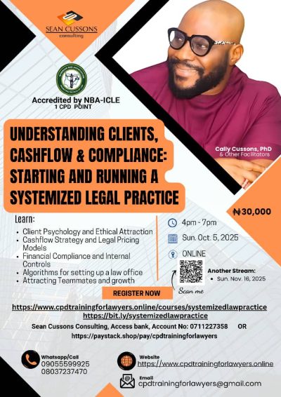 NEWS ALERT: Master the Business of Law! Sean Cussons Consulting Offers CPD-Accredited Course on Systemized Legal Practice