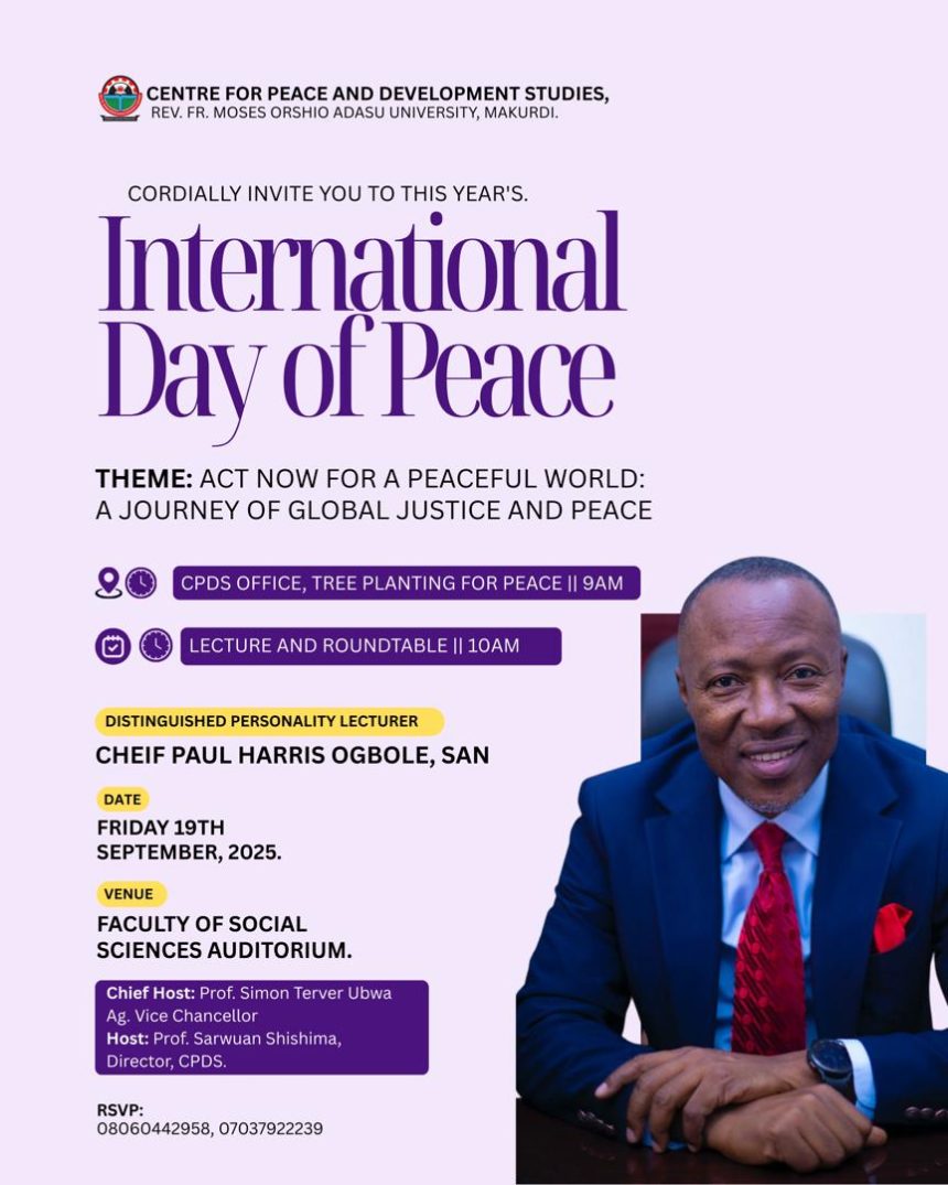 Paul Harris Ogbole, SAN, Honoured as Distinguished Lecturer on United Nations World Peace Day