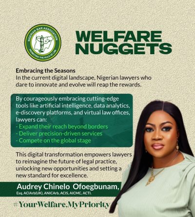 NBA Welfare Nuggets: Audrey Ofoegbunam Urges Lawyers to Embrace AI and Digital Innovation in Legal Practice
