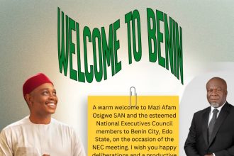 Setting the Agenda: NBA Past VP, Barth Aniche Extends Warm Welcome to NEC Leadership in Edo State.