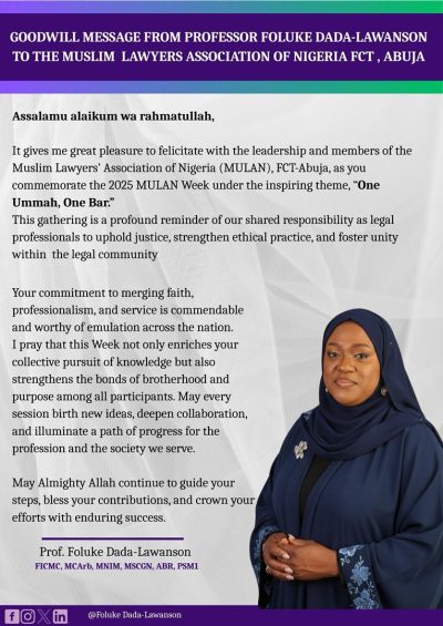 PROF. FOLUKE DADA-LAWANSON EXTENDS GOODWILL TO MULAN FCT-ABUJA ON 2025 MULAN WEEK