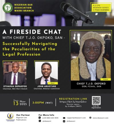 NBA Warri Branch to Host Fireside Chat with Chief T.J.O. Okpoko, SAN
