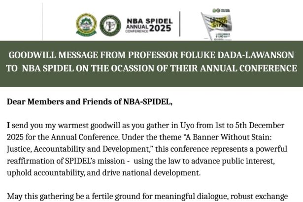 Championing Justice and Accountability: Prof. Foluke Dada-Lawanson’s Goodwill to NBA-SPIDEL 2025