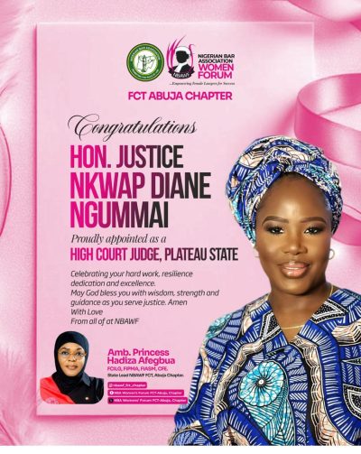 NBAWF FCT, Abuja Chapter Celebrates Hon. Justice Nkwap Diane Ngummai on Her Appointment as Plateau State High Court Judge