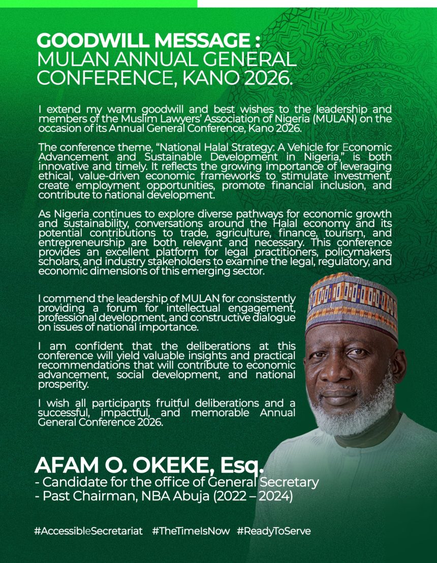 Afam O. Okeke Salutes MULAN 2026 Conference, Backs Halal Economy as Catalyst for Nigeria's Sustainable Growth