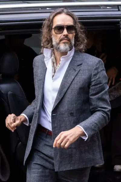 Russell Brand arriving at Southwark Crown Court for his trial.