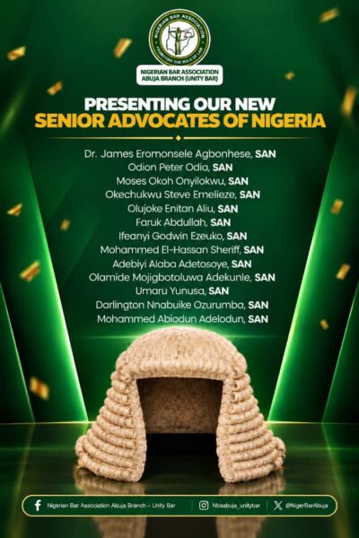 NBA ABUJA BRANCH: PRESENTING OUR NEW SENIOR ADVOCATES OF NIGERIA