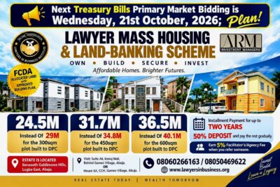 Lawyers in Business Unveils New Housing, Land-Banking Offers Ahead of October 21 Treasury Bills Bid