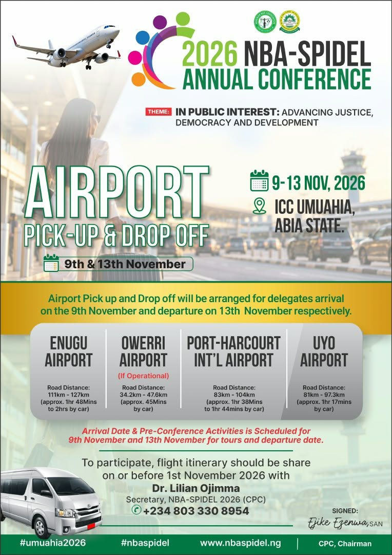 2026 NBA-SPIDEL Annual Conference: airport pick-up and drop-off for delegates on 9 and 13 November.